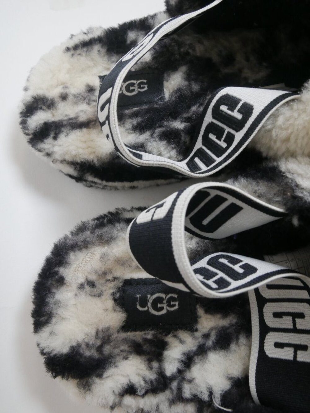 Ugg Fluff Yeah Slide Marble Sandal Slippers Black White Women's Size 8 Strappy - Picture 6 of 8